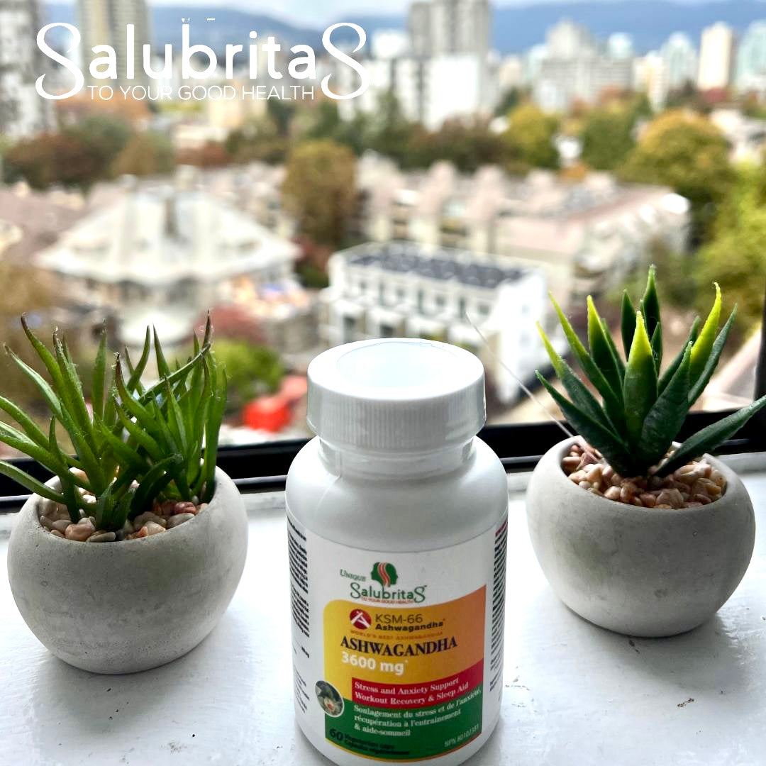 A bottle of Salubritas Ashwagandha 3600 mg