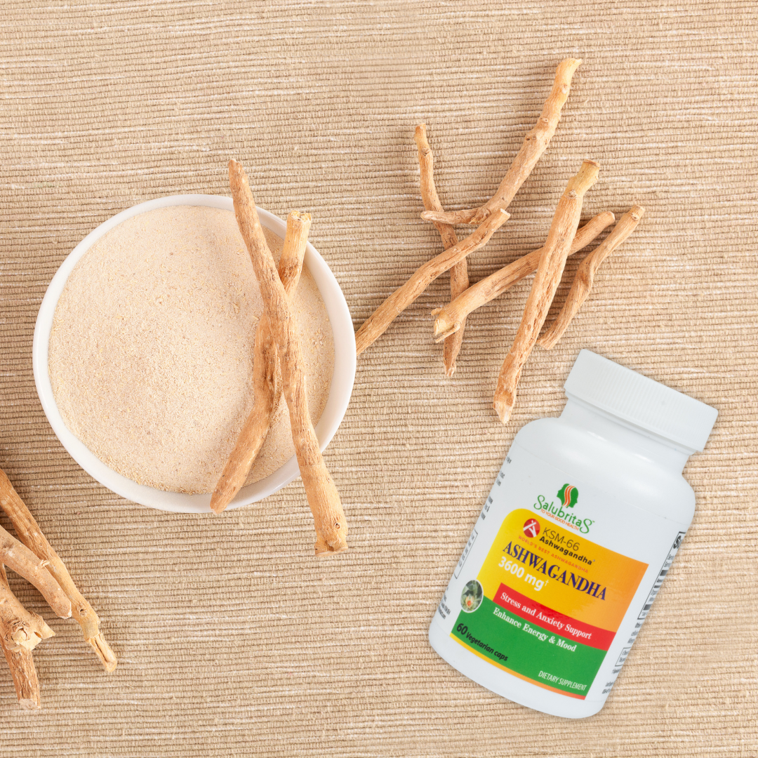 Ashwagandha Supplement with dried roots and powder form